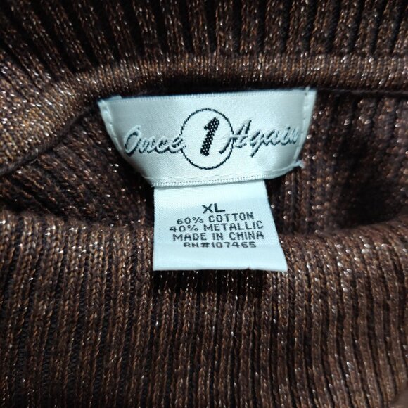 Once Again XL Metallic Brown Ribbed Mock Neck Sweater Shimmer Top Vintage Y2K - Picture 7 of 7